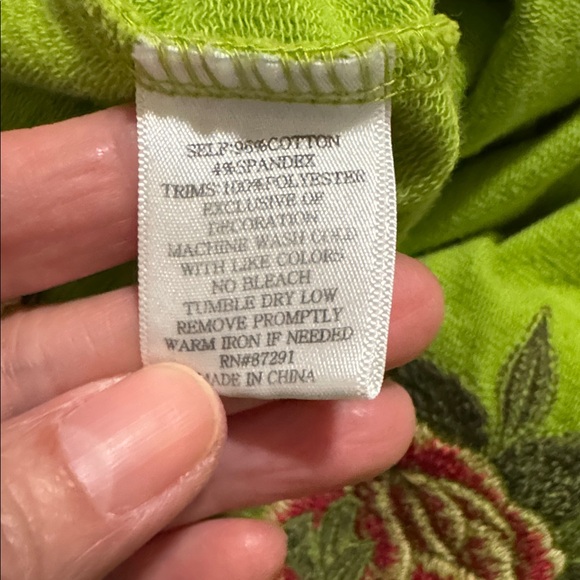 Johnny Was Embroidered Floral Half Sleeve Zipper Hoodie Lime Green Bohemian-S - Picture 9 of 9